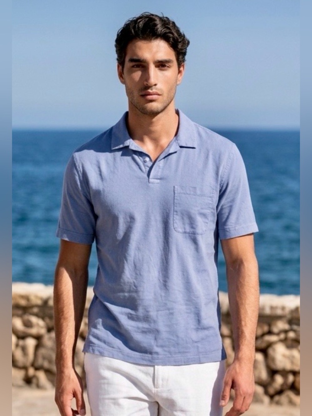 Banana Republic Light Blue Short-Sleeve Polo w/Chest Pocket Summer Casual Look